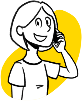 Zeichnung einer freundlichen Frau am Telefon